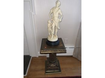 Painted Plaster Pedestal And A Resin Man And Boy Sculpture