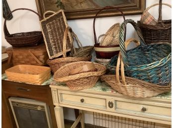 Large Lot Of Assorted Baskets Including A Picnic Basket And More