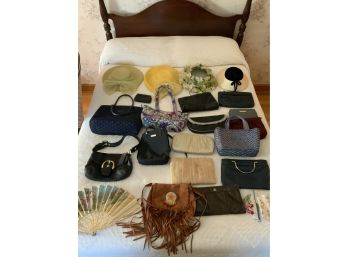 Assorted Vintage And Designer Purse Hat And Fan