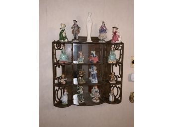 Wall Hanging Curio With 17 Assorted Figurines Including Goebel And Hummel