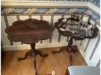Matched Pair Of Mahogany Pie Crust Tables With Carved Edges And Eagle Talon Feet