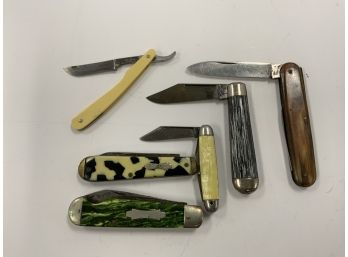 6 Vintage Pocket Knives Including Rostfre, Hammer And Griffon