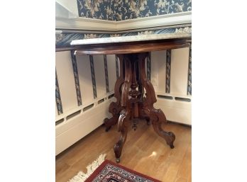 Victorian Walnut Oval Marble Top Table