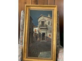 Signed Oil On Canvas Italian Street Scene