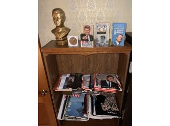 J F Kennedy Collection Including Medal, Statue, And Magazines
