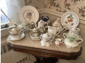 Mixed China Lot Including Teapots, 2 Plates On Stands, Creamers And Sugars