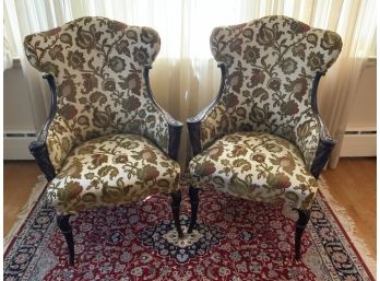 Pair Of High Style Mahogany Side Chairs With Carved Detail