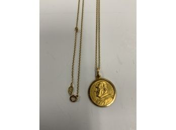 18k Religious Pendant With Necklace 6.8 Grams