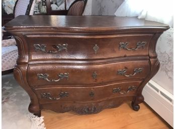 Brown Textured Bombay Style 3 Drawer Dresser With Carved Bottom And Sides
