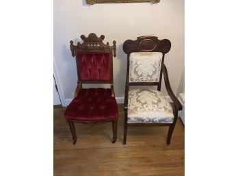 2 Victorian Side Chairs 1 With Velvet Upholstery