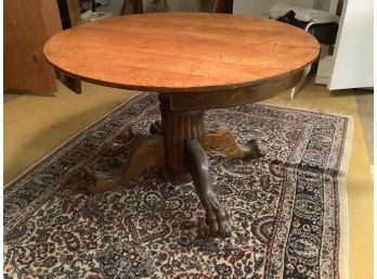 Round Antique Oak Table With Large Paw Feet