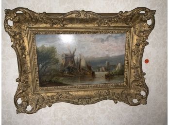 A. Meadows Oil On Board Windmill With Information On The Back