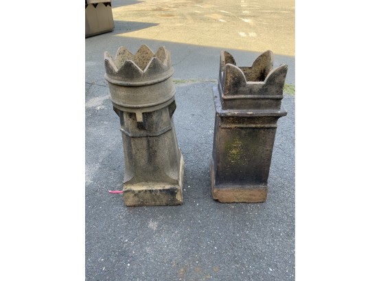 Two Terracotta Architectural Chimney Toppers Great As Garden Accents