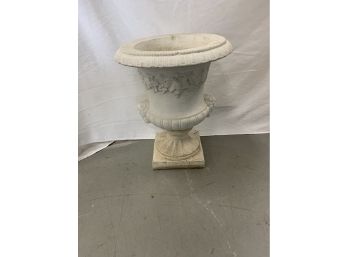 Cement Garden Urn With Two Head Son The Sides And Leaves