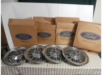 4 Vintage Chrome Ford Wheel Covers Or Hubcaps With Original Boxes