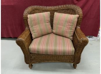Oversized Wicker Arm Chair With Striped Cushions