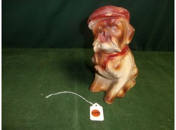 Vintage Figural Carnival Chalk-ware Bulldog With Cap, Scarf And Pipe With Inscription
