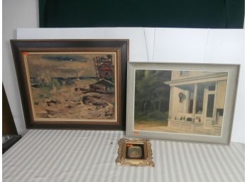 3 Pictures Including Framed Print Of Seascape Breakers-Les Brisants By Louis Corinth, Etc
