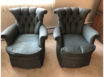 Pair Of Button Back Upholstered Arm Chairs