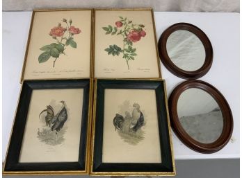 6 Piece Lot With Two Pairs Of Early Prints And A Pair Of Walnut Mirrors