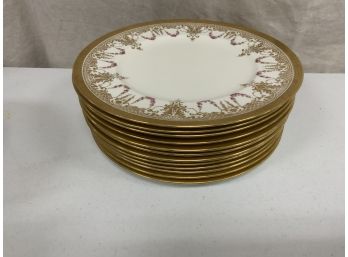 Set Of 12 Cauldon England For Stern Brothers Ny Gold And Hand Painted 10.75 Inch Plates