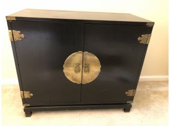 Black Painted Asian Themed Double Door Cabinet