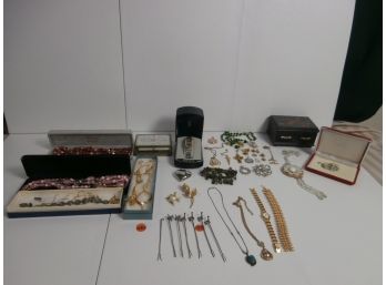 Costume Jewelry Including Signed Trtifari Fish Pin, Giovanni Rose Pin, Monet Gold Tone Necklace And More
