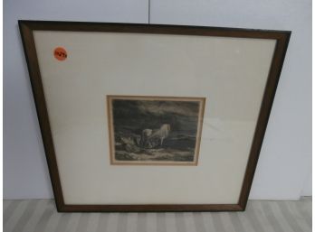 Print Of Pegasus Framed Untitled Pencil Signed With Initials And No. 100 With Some Damage