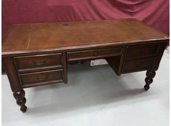 Mahogany Leather Top Desk With Bulbous Legs