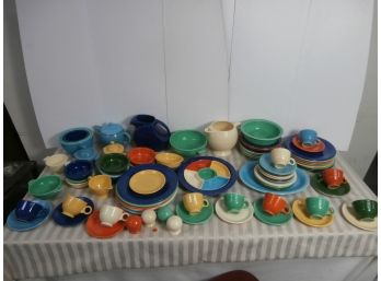 Large Vintage Lot Of Fiesta Ware Including Pitchers, Covered Teapot, Nesting Bowls, Dinner Plates, Etc.