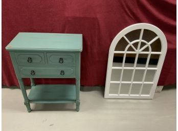Blue Painted 3 Drawer Hall Table With A White Mirror