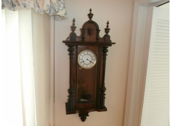 German Antique Walnut Wall Clock With Applied Carved Face