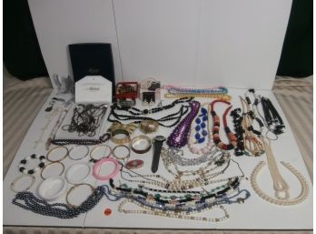 Large Lot Of Costume Jewelry Including Bangle Bracelets, Necklaces, Earrings, Etc.