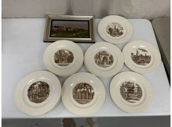 Brown University 12  Wedgewood Collector Plates And Reverse Painting On Glass