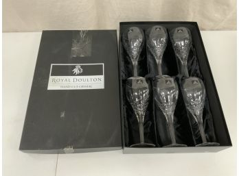 Set Of 6 Royal Doulton Crystal 8 Inch Wine Glasses In A Fitted Box