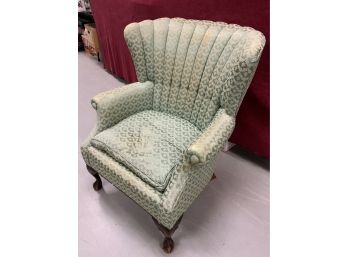 Antique Channel Back Wing Chair With Down Cushion