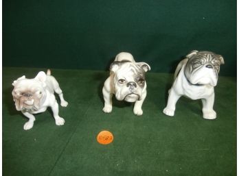3 Porcelain Bulldog Statues