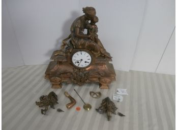 Signed PH Mourey 66 Caretaker And Child With Book Cast Mantle Clock