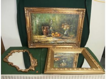 3 Piece Lot Including 1 Piece Of Art And 2 Mirrors