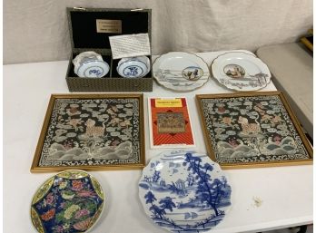 Large Grouping Of Oriental Items Including Two Mandarin Squares