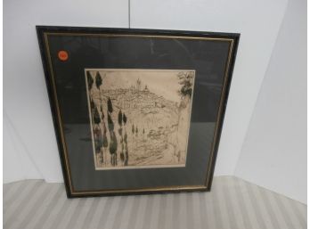 Siena 1924 Etching Framed And Matted, E.D (Ernest David) Roth