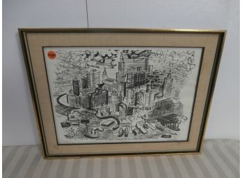 Pencil Signed Cobelle Charles Cobelle Industry Scene Framed With Condition Issues