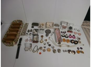 Costume Jewelry Including Sarah Coventry Quartz Watch, Napier Earrings, And Additional Necklaces, Watches
