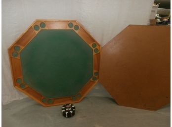 Vintage Folding Poker Table With Cover And Poker Chips  And Cards With Caddy