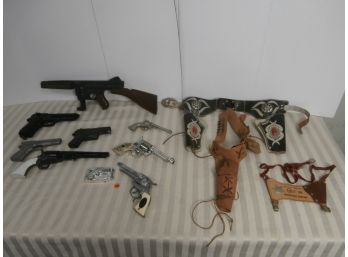 Vintage Cap Gun Lot Including Daisey P. Beretta Power Line Model 92 Co2, Marx Cal .45 Shooting Gallery Toy Gun