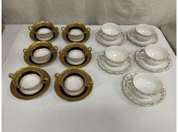 Two Set Of Soup Cups With Saucers Including Copeland Spode Ovington Bros. And German