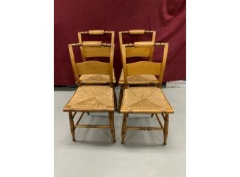 Set Of 4 Maple Antique Country Rush Seat Side Chairs