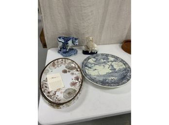 4 Piece With Large Delft Platter, Staffordshire Dog And More