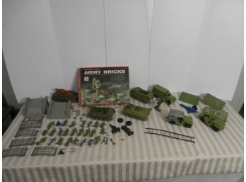 Military Toy Lot Including American Plastic Army Bricks And Additional Mostly Plastic Toys Vehicles, Soldiers