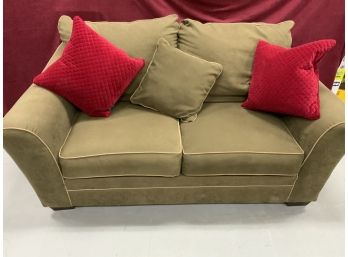 Olive Color Love Seat With Ralph Lauren Accent Pillows